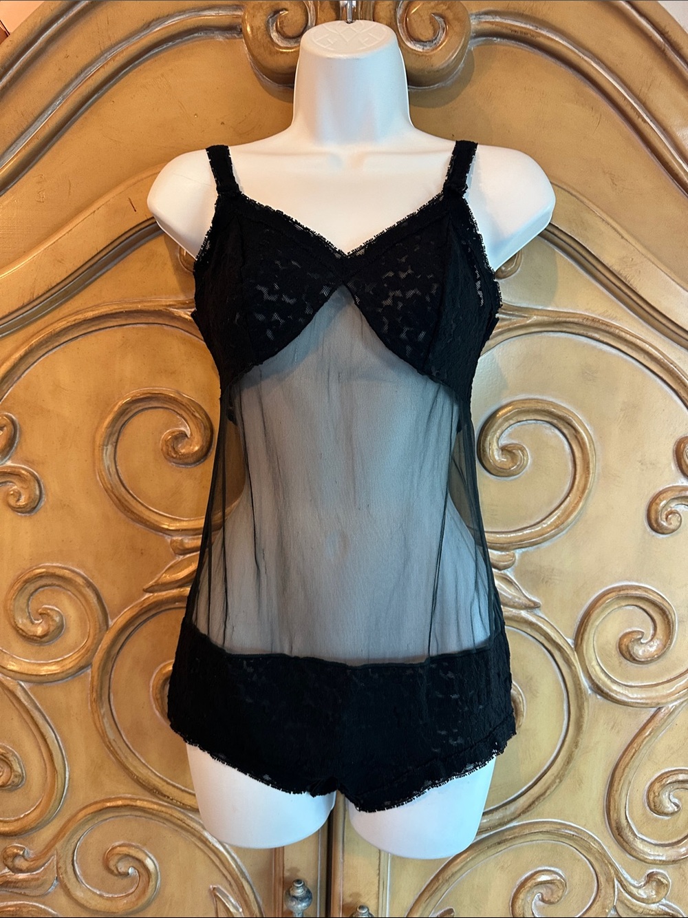 Vintage Sheer Black Lace Bodysuit  - Women's Intimates